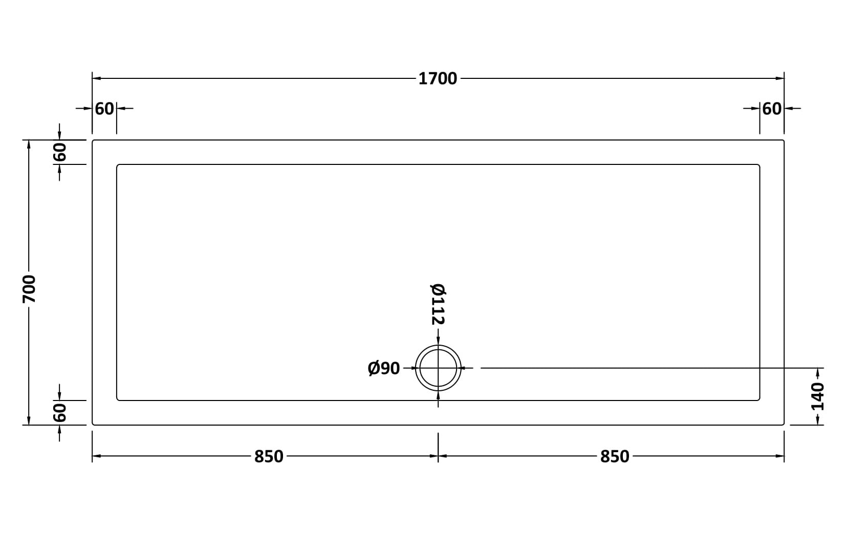 Rectangular Slimline Shower Tray 1700 x 700mm