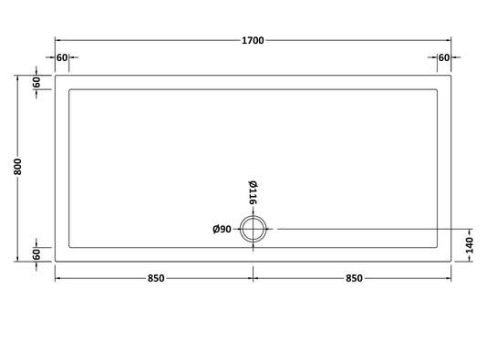 Rectangular Slimline Shower Tray 1700 x 800mm