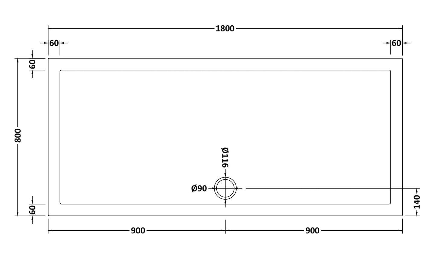 Rectangular Slimline Shower Tray 1800 x 800mm