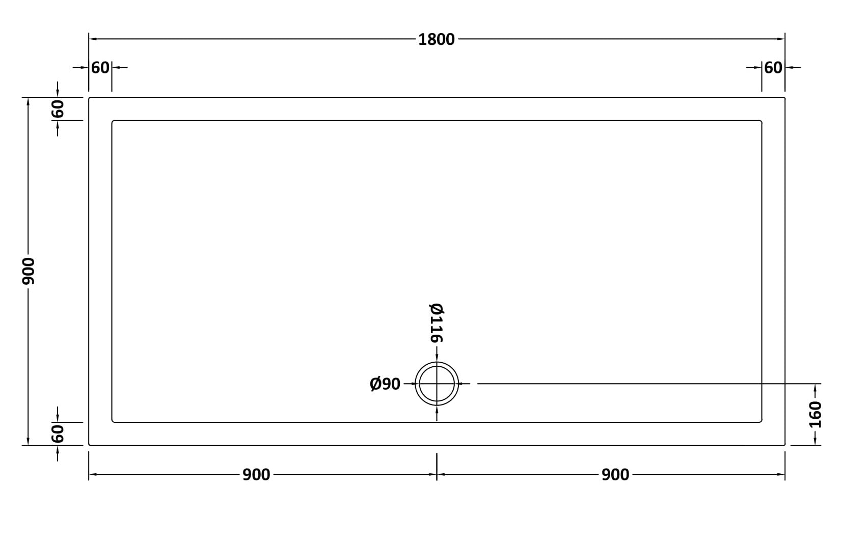 Rectangular Slimline Shower Tray 1800 x 900mm