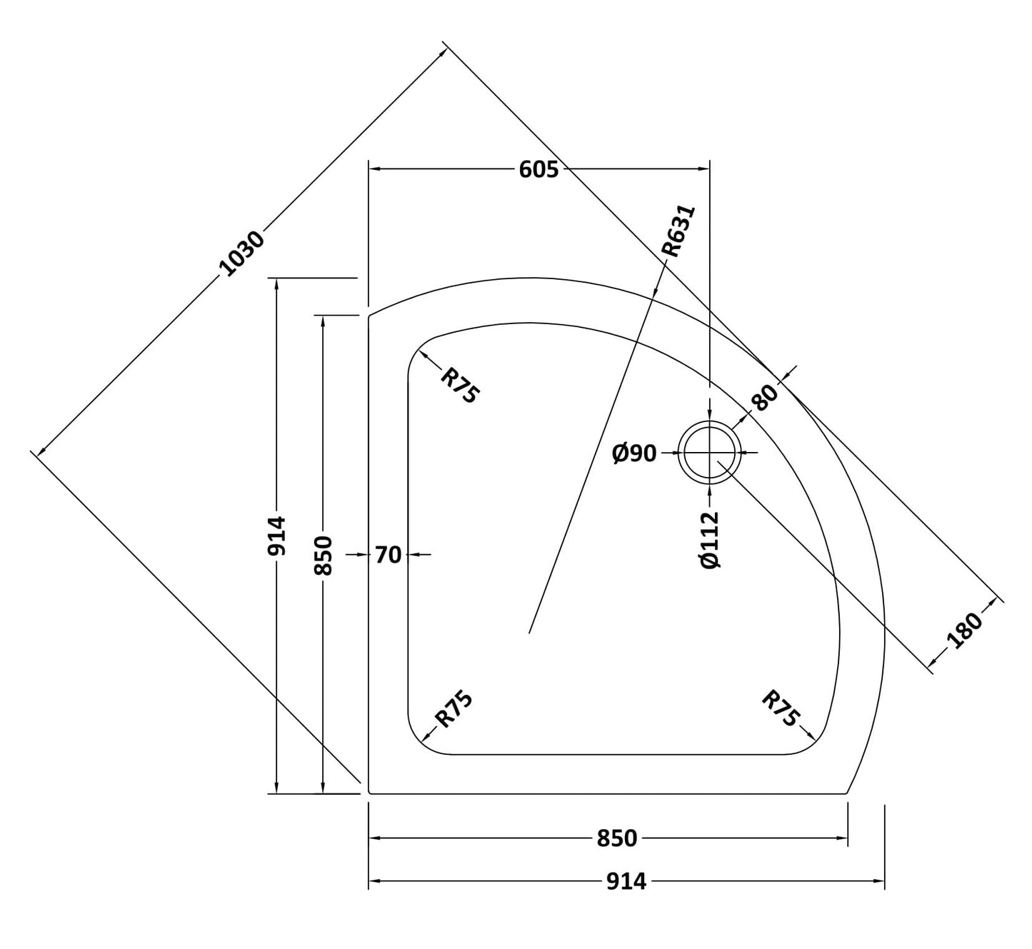 Single Entry Slimline Shower Tray 914 x 914mm