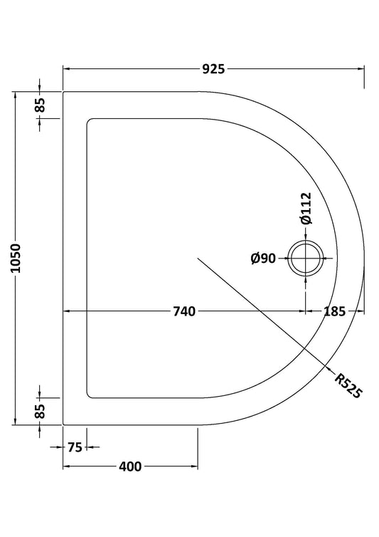 D Shape Slimline Shower Tray 1050mm