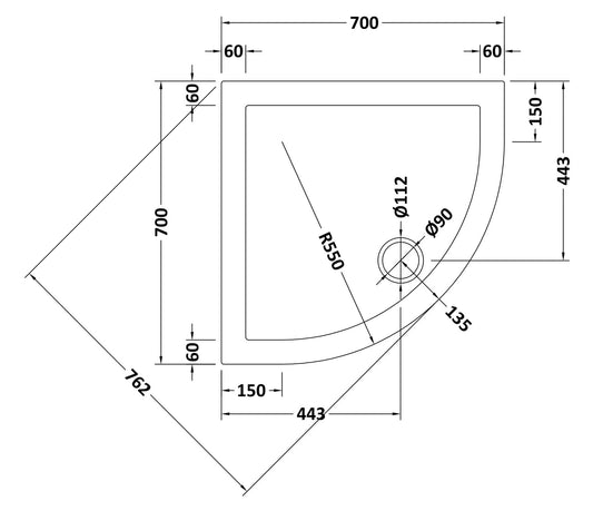 Quadrant Slimline Shower Tray 700 x 700mm