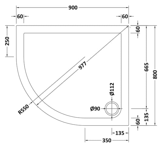 Offset Quadrant Slimline Shower Tray Left Hand 900 x 800mm