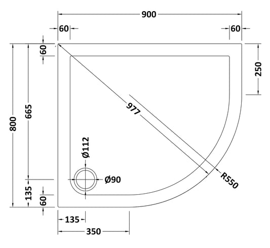 Offset Quadrant Slimline Shower Tray Right Hand 900 x 800mm