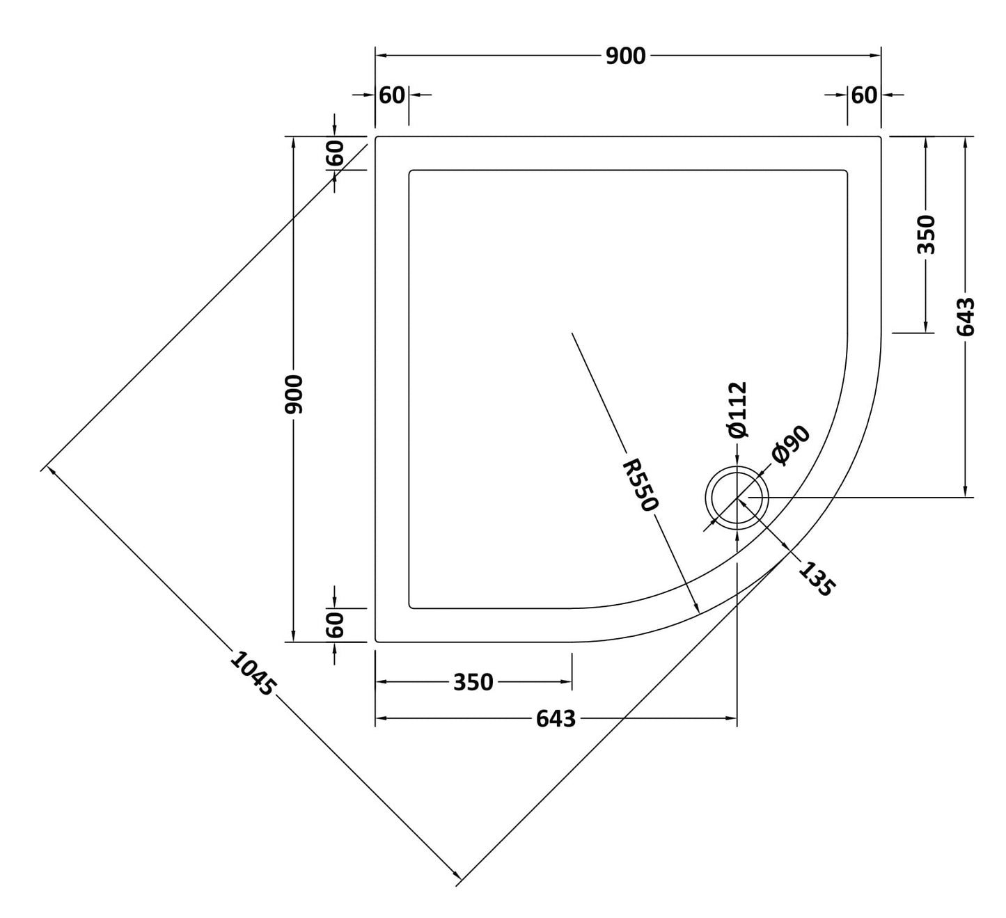 Quadrant Slimline Shower Tray 900 x 900mm
