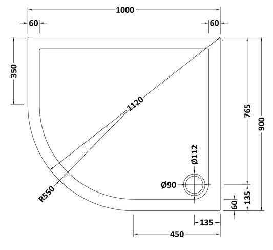 Offset Quadrant Slimline Shower Tray Left Hand 1000 x 900mm