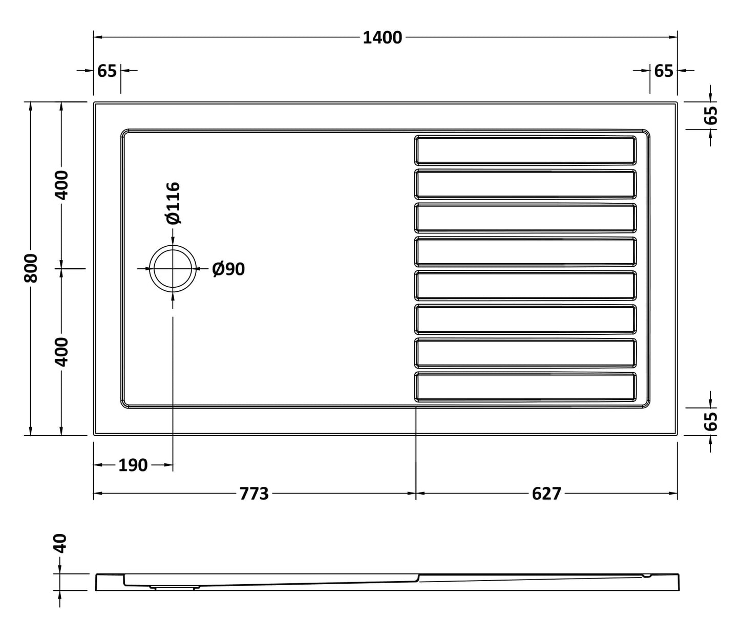 Rectangular Walk-In Slimline Shower Tray 1400 x 800mm