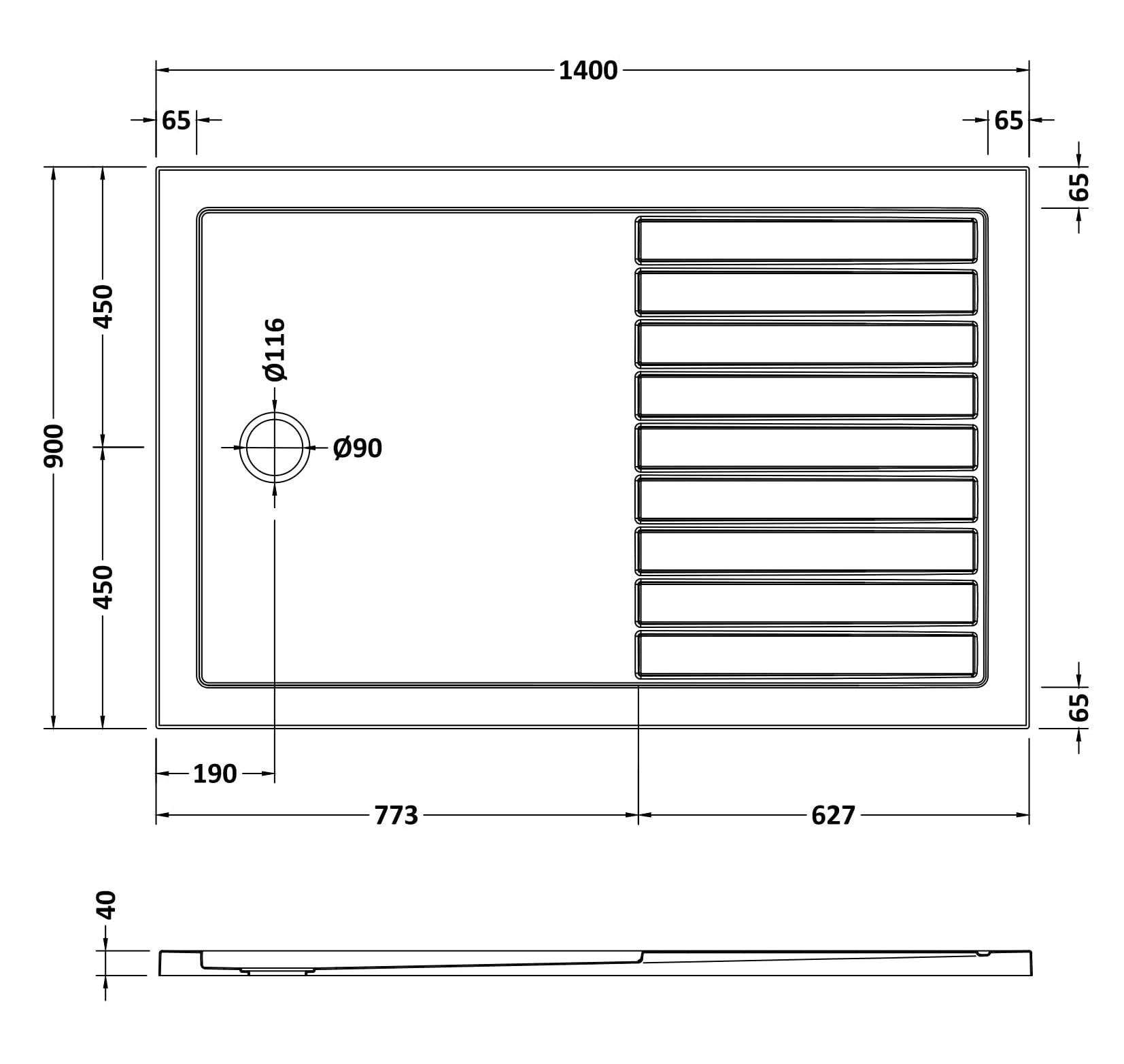 Rectangular Walk-In Slimline Shower Tray 1400 x 900mm
