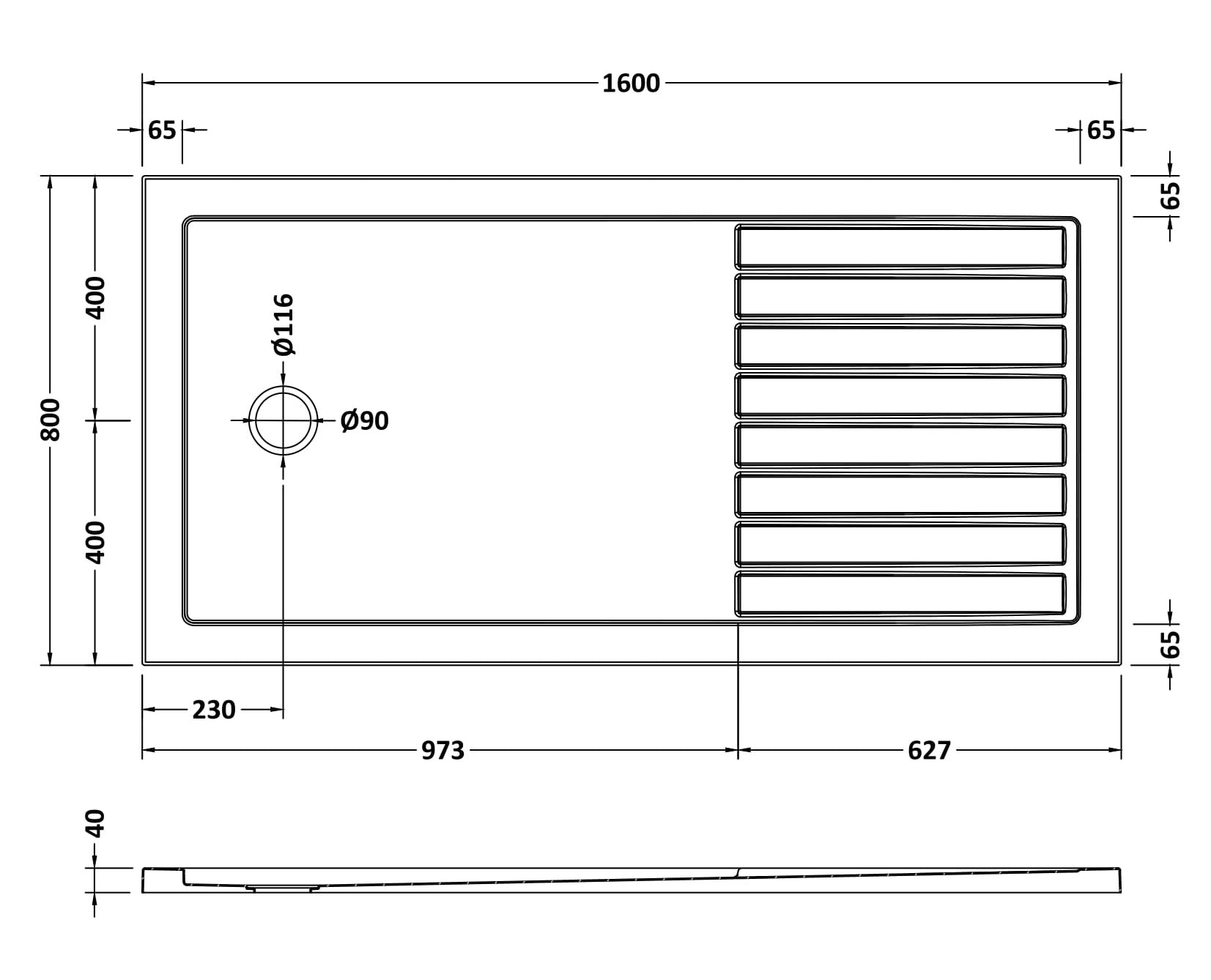 Rectangular Walk-In Slimline Shower Tray 1600 x 800mm