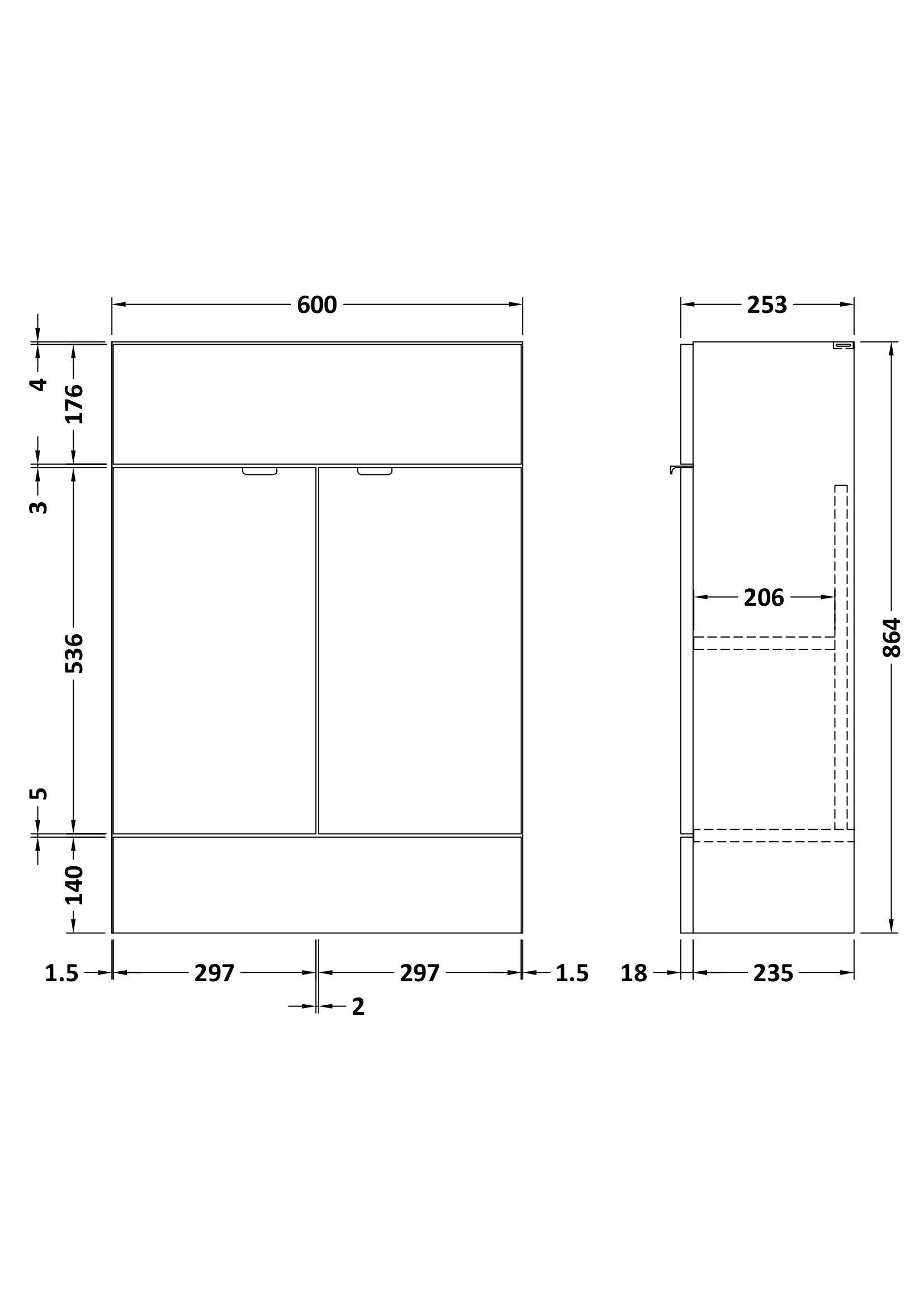 Fusion Fitted Floor Standing 2 Door Vanity Unit Compact 600mm