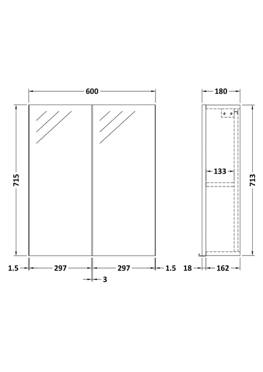 Fusion Fitted Wall Hung 2 Door Mirror Unit (50/50) 600mm