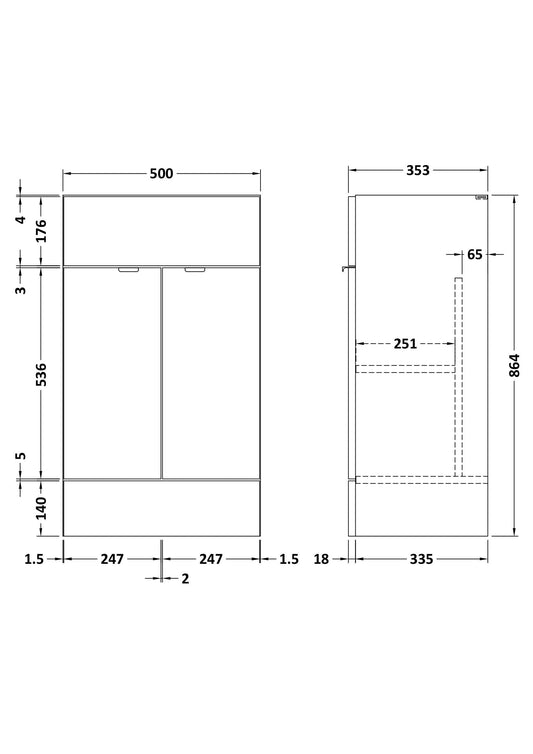 Fusion 500mm Vanity Unit (355mm Deep)