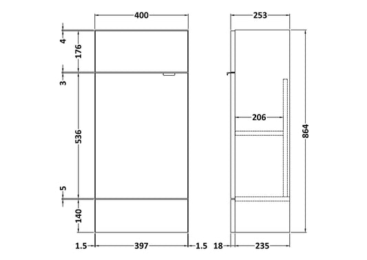 Fusion Fitted Floor Standing 1 Door Vanity Unit Compact 400mm