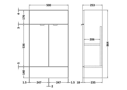 Fusion Fitted Floor Standing 2 Door Vanity Unit Compact 500mm