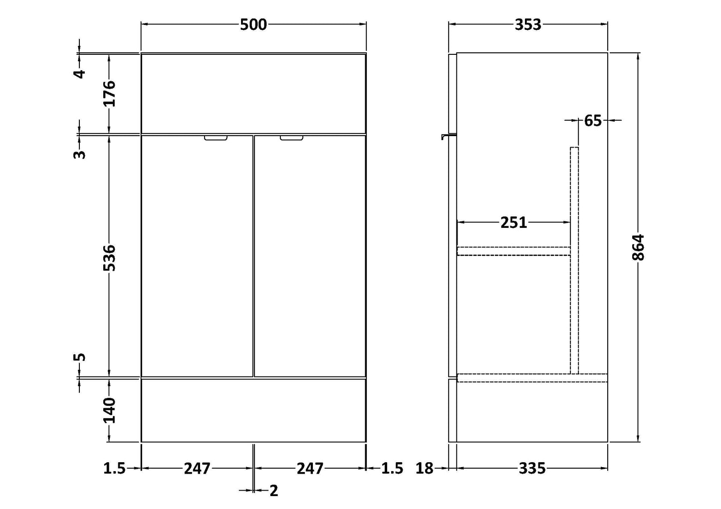 Fusion Fitted Floor Standing 2 Door Vanity Unit 500mm