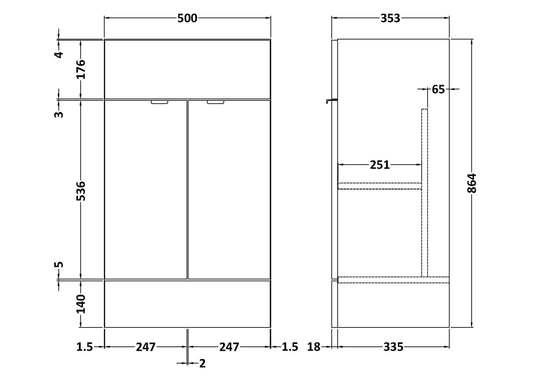 Fusion Fitted Floor Standing 2 Door Vanity Unit 500mm