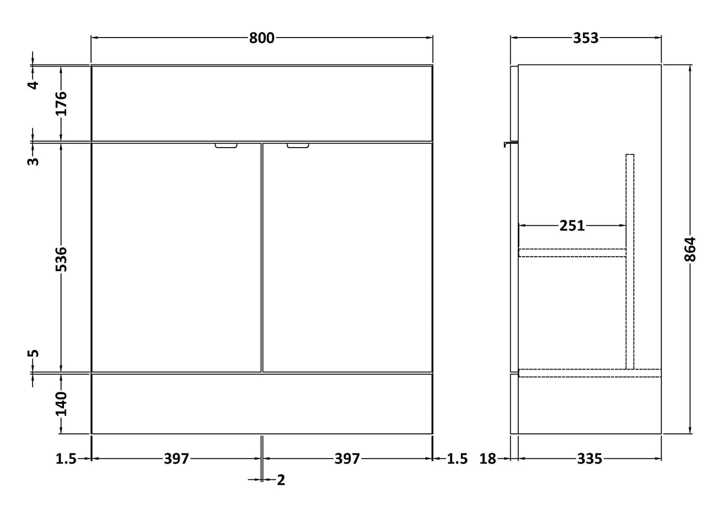Fusion Fitted Floor Standing 2 Door Vanity Unit 800mm