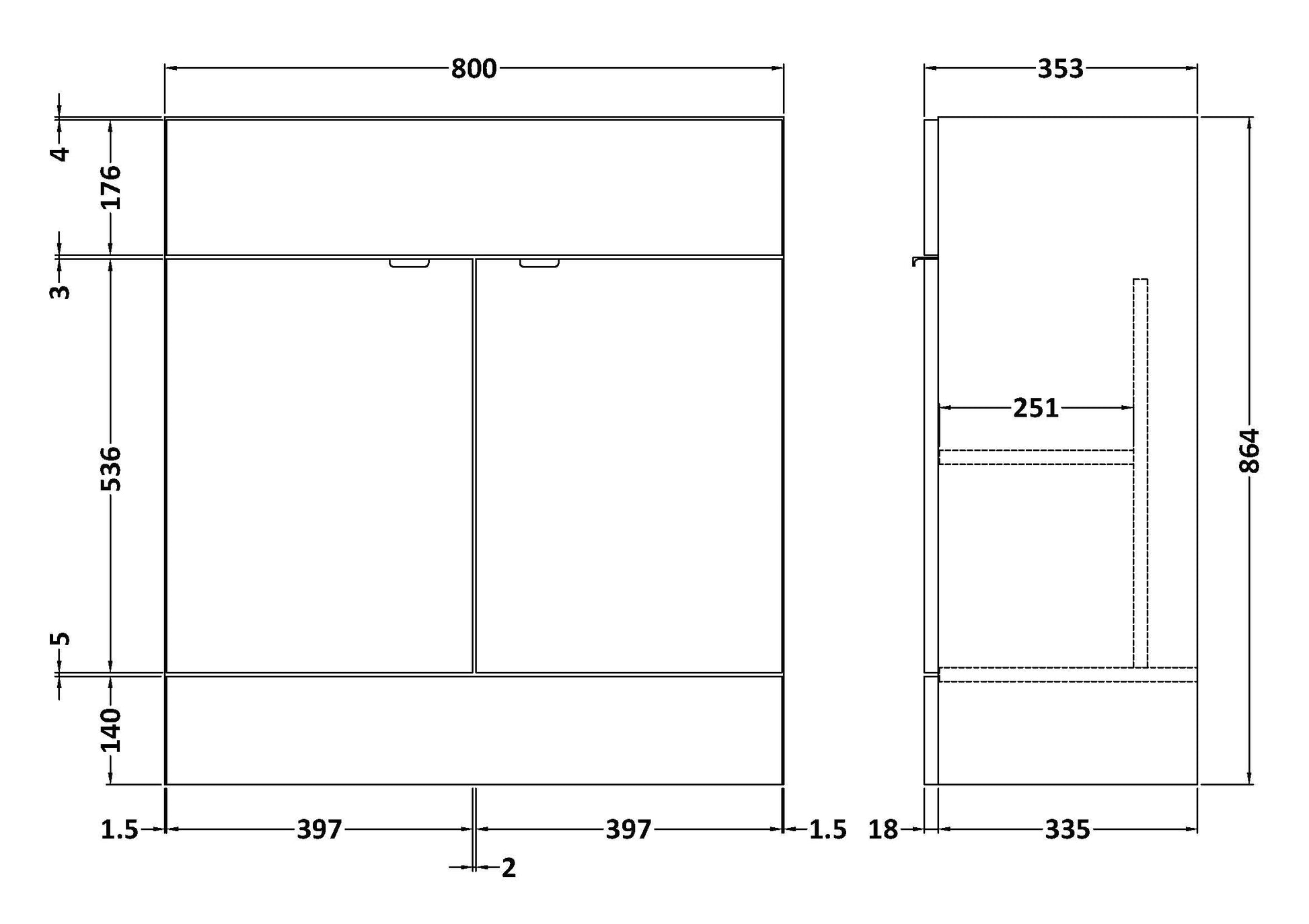 Fusion Fitted Floor Standing 2 Door Vanity Unit 800mm