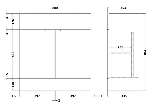 Fusion Fitted Floor Standing 2 Door Vanity Unit 800mm