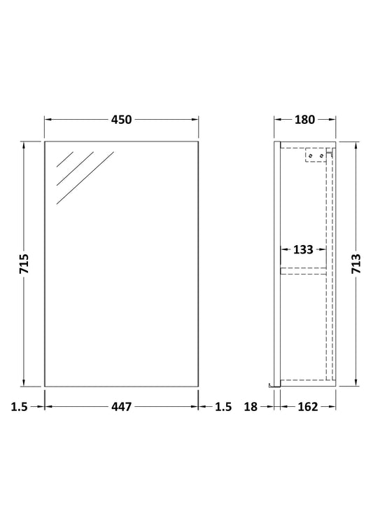 Fusion Fitted Wall Hung 1 Door Mirror Cabinet 450mm