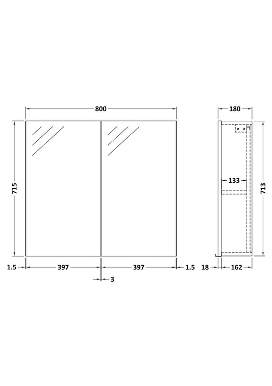 Fusion Fitted Wall Hung 2 Door Mirror Unit (50/50) 800mm