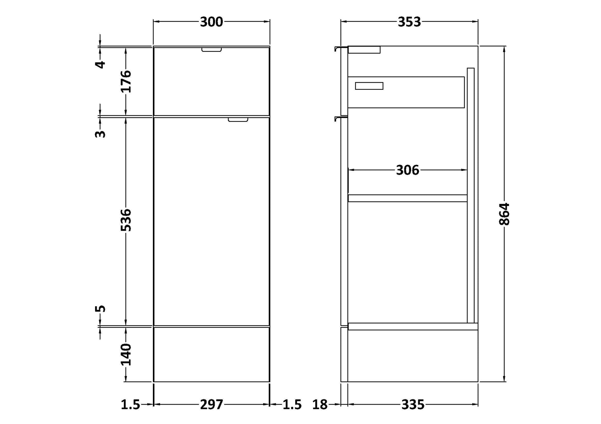Hudson Reed Fusion 300mm 1 Door Drawer Graphite Grey Woodgrain Floor Standing Cabinet With Handles