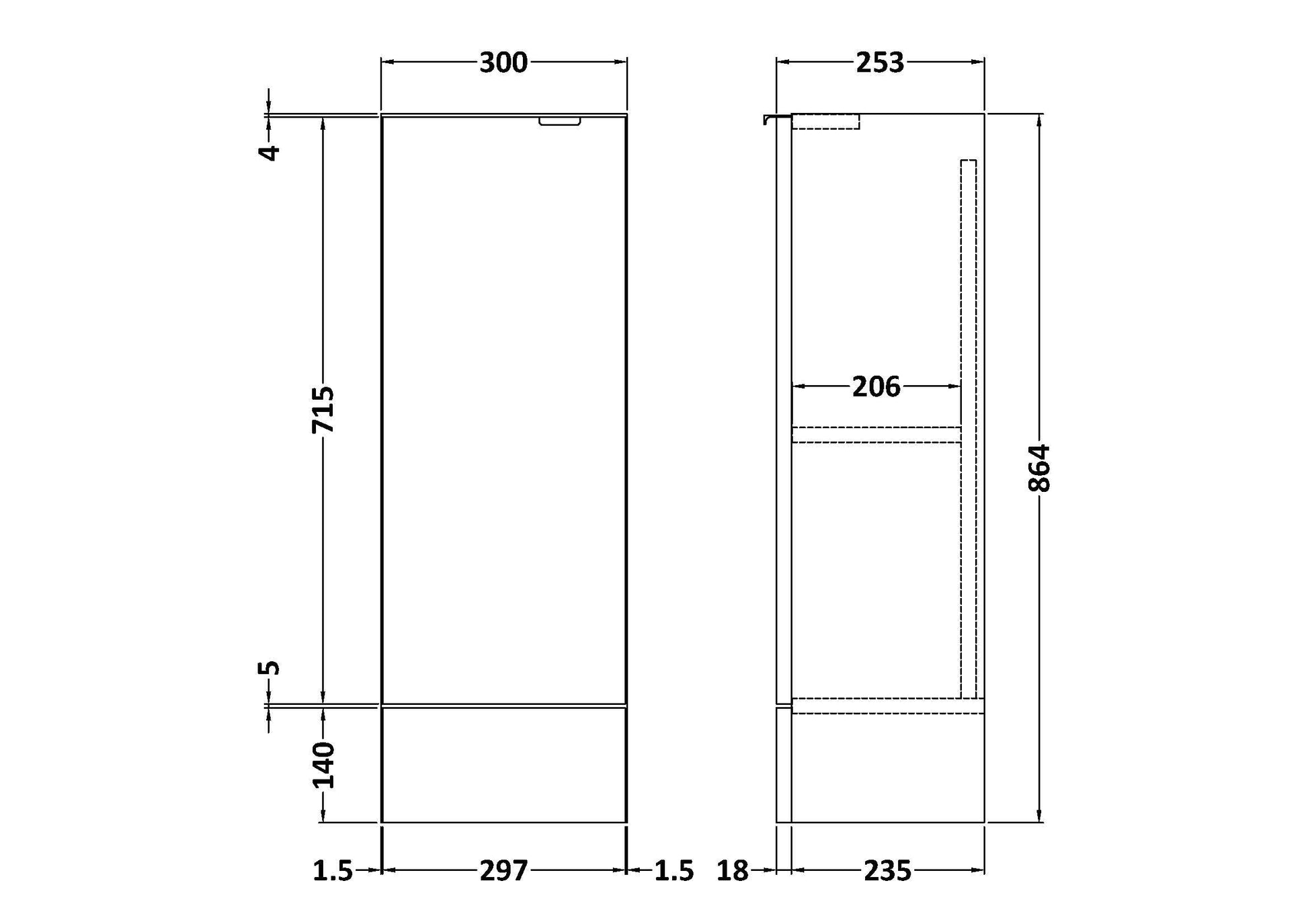 Hudson Reed Fusion 300mm 1 Door Graphite Grey Woodgrain Compact Floor Standing Base Unit With Handles