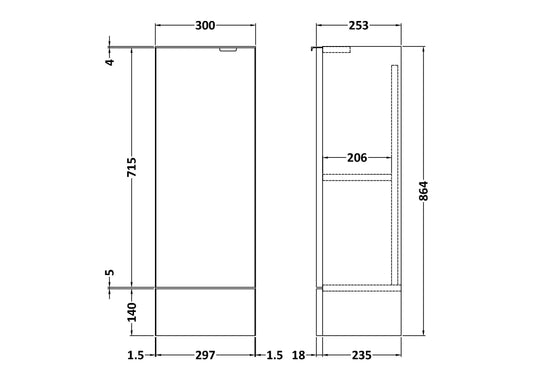 Hudson Reed Fusion 300mm 1 Door Graphite Grey Woodgrain Compact Floor Standing Base Unit With Handles