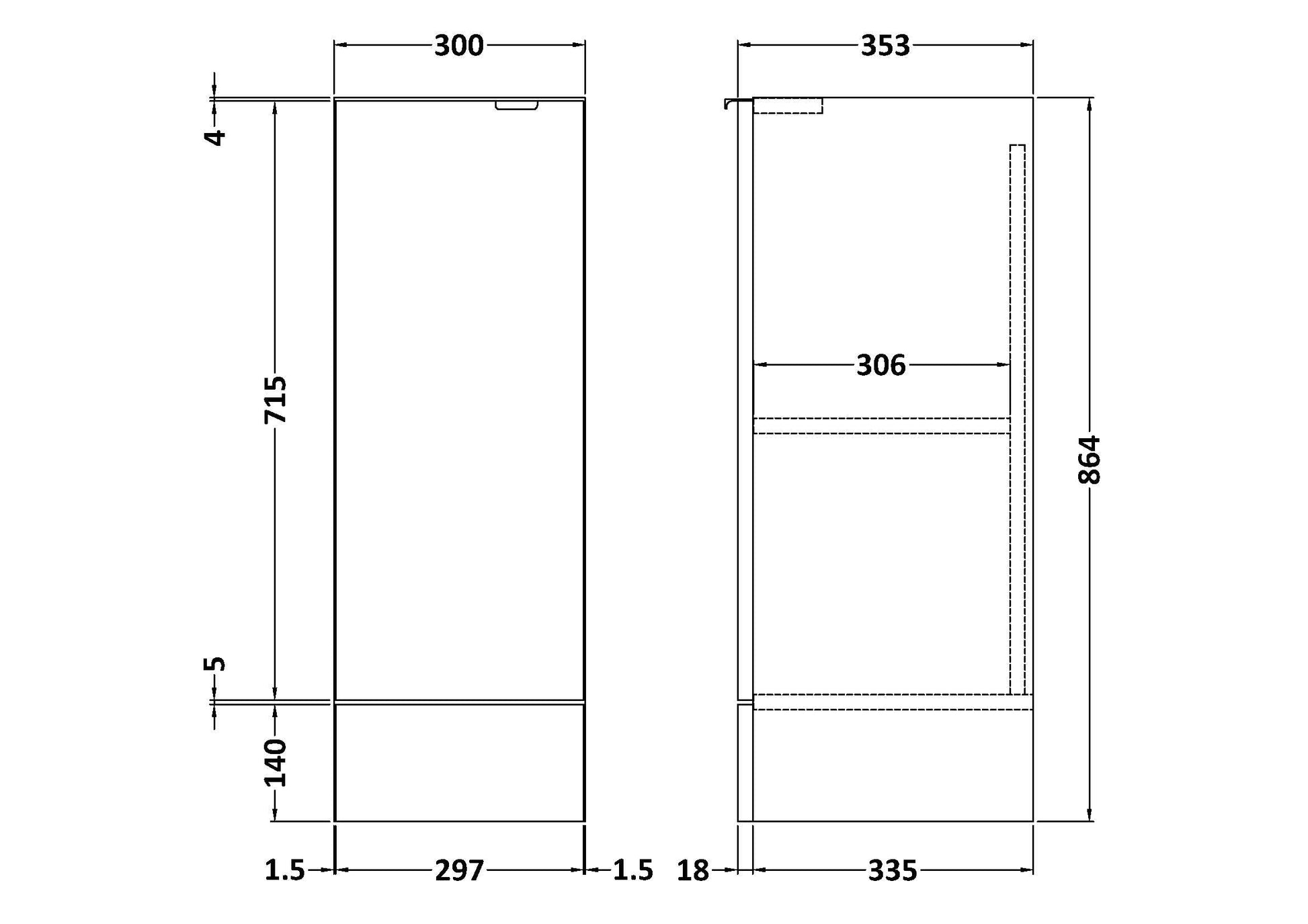 Hudson Reed Fusion 300mm 1 Door Graphite Grey Woodgrain Floor Standing Base Unit With Handles