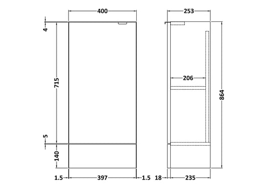 Hudson Reed Fusion 400mm 1 Door Graphite Grey Woodgrain Compact Floor Standing Base Unit With Handles