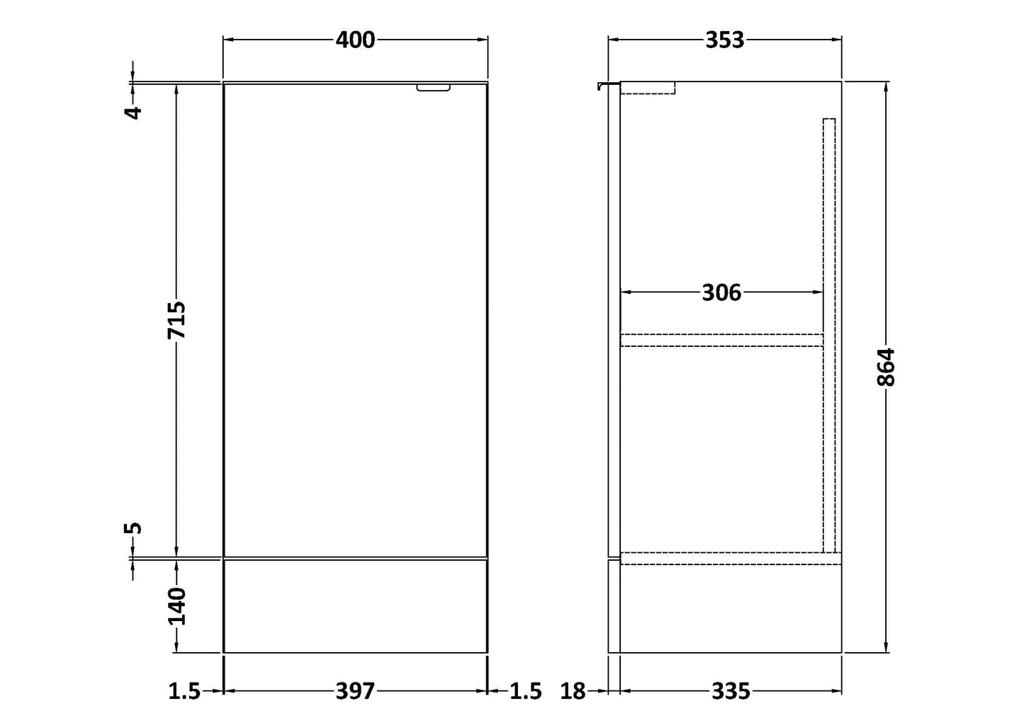 Hudson Reed Fusion 400mm 1 Door Graphite Grey Woodgrain Floor Standing Base Unit With Handles