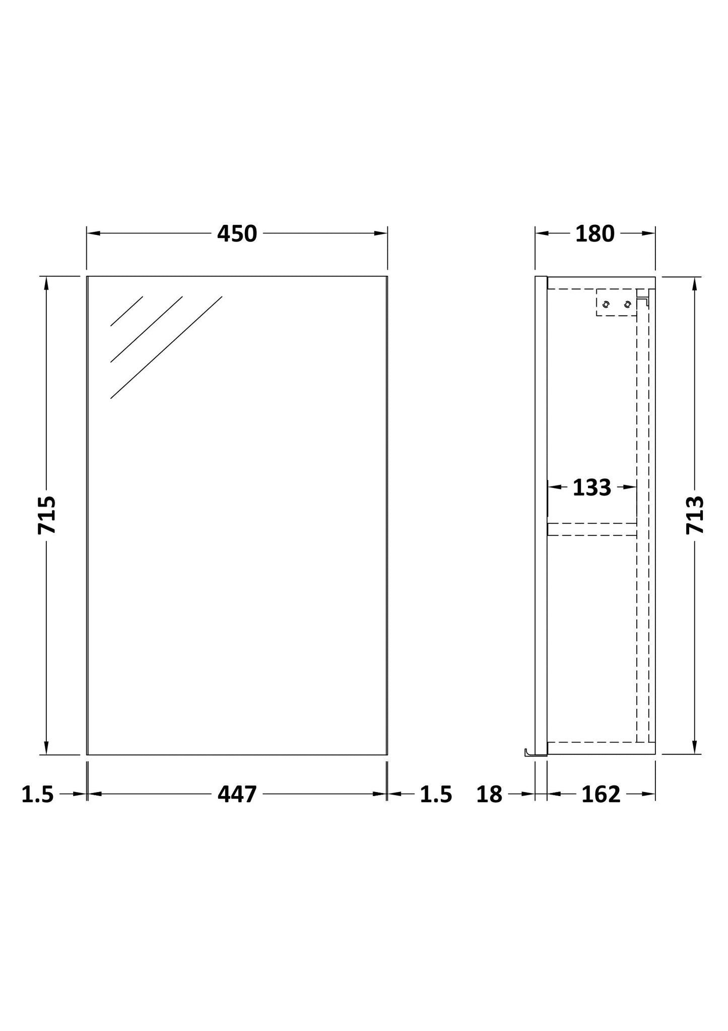 Fusion Fitted Wall Hung 1 Door Mirror Cabinet 450mm