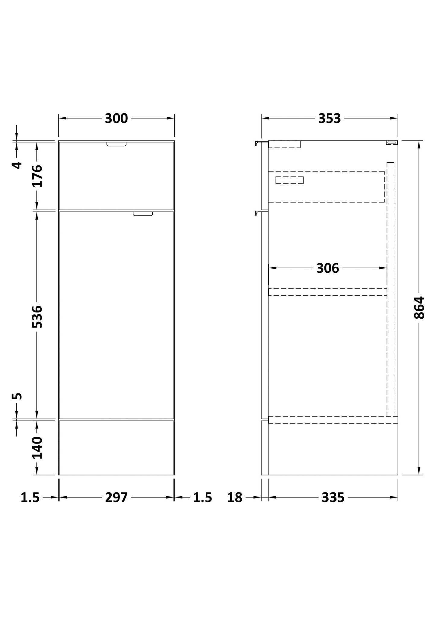 Hudson Reed Fusion 300mm 1 Door Drawer Charcoal Black Floor Standing Cabinet With Handles