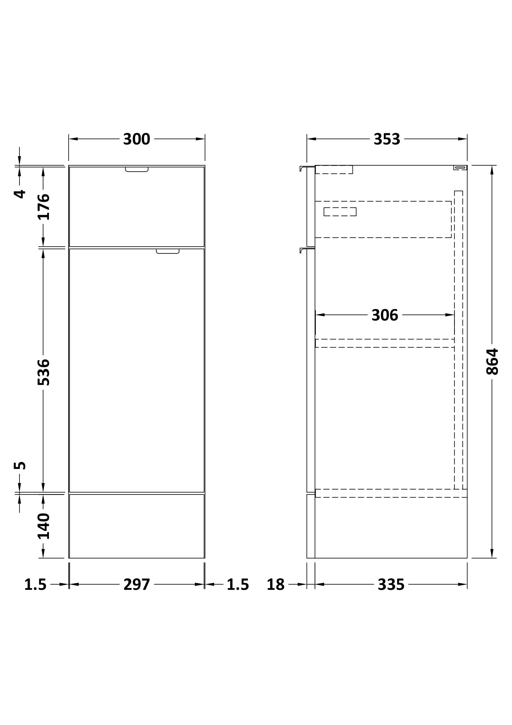 Hudson Reed Fusion 300mm 1 Door Drawer Charcoal Black Floor Standing Cabinet With Handles