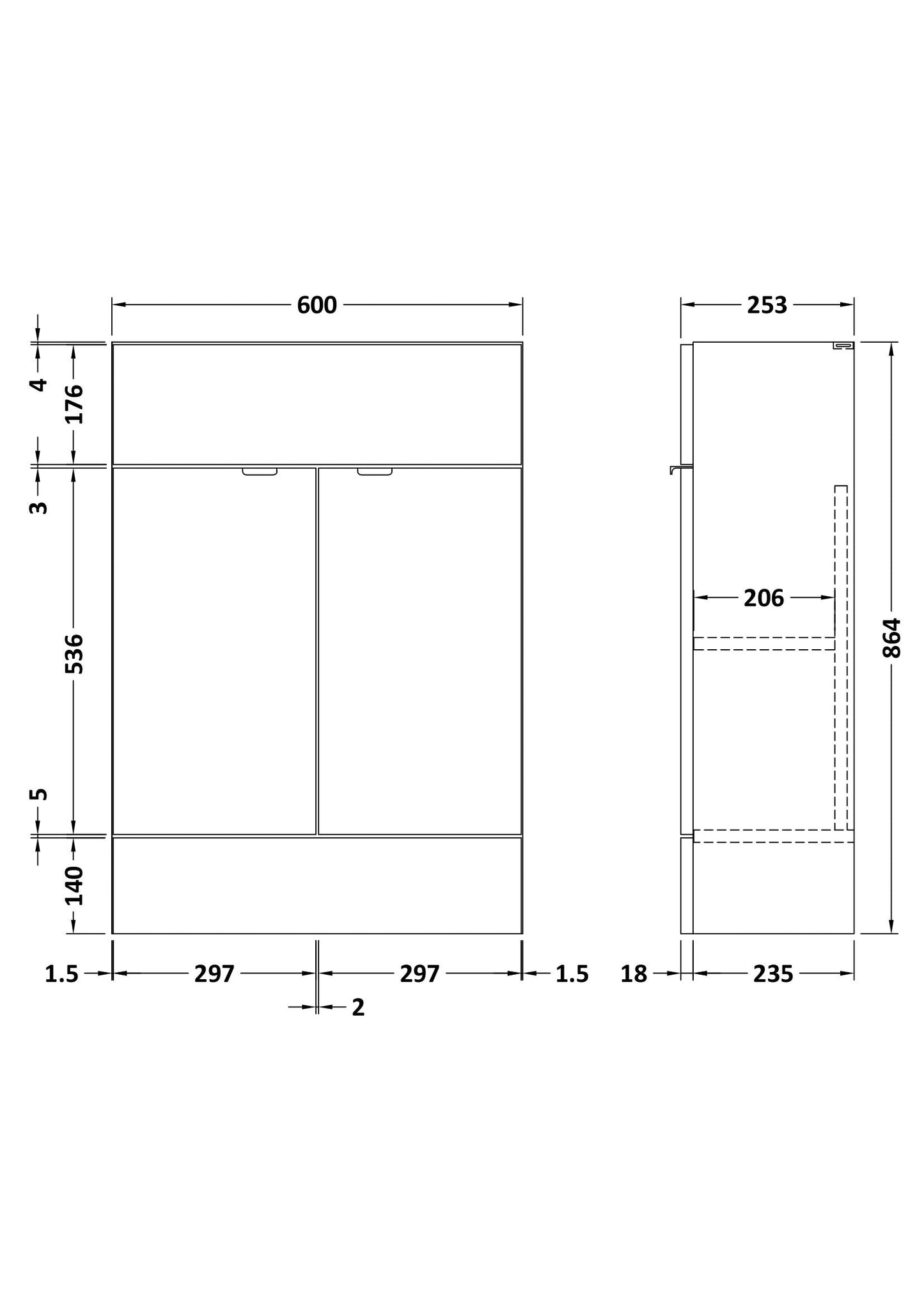 Fusion Fitted Floor Standing 2 Door Vanity Unit Compact 600mm