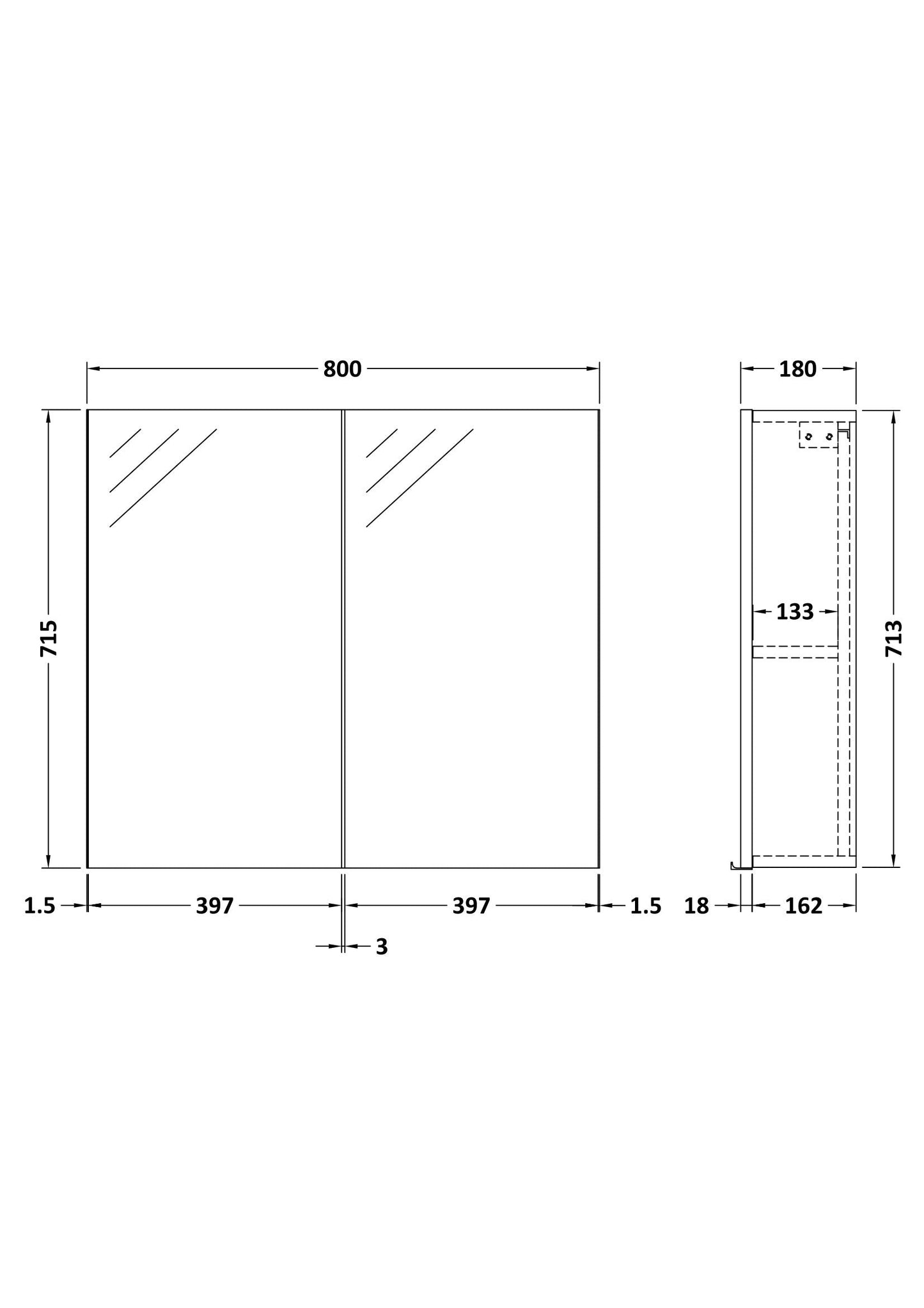 Fusion Fitted Wall Hung 2 Door Mirror Unit (50/50) 800mm