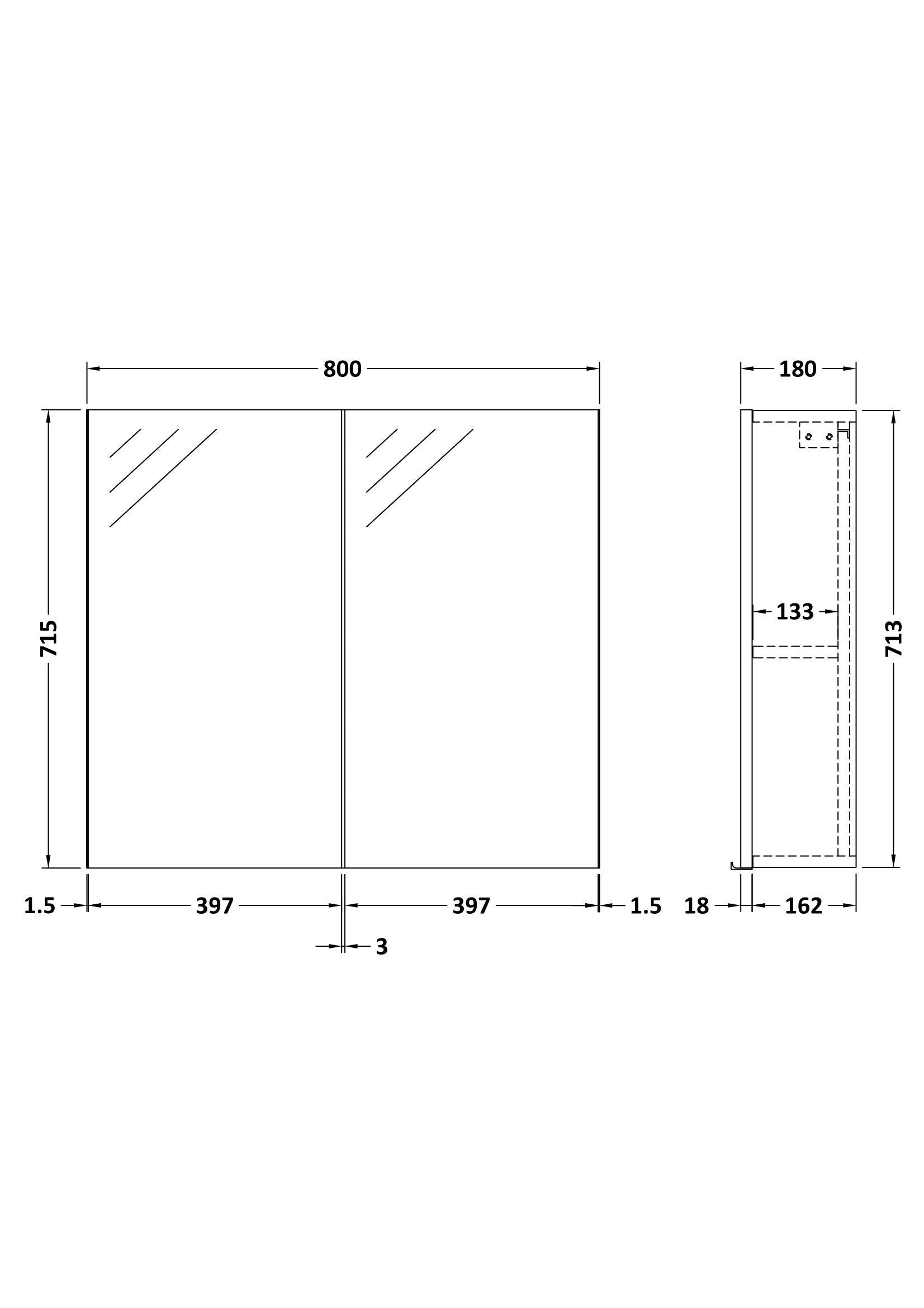 Fusion Fitted Wall Hung 2 Door Mirror Unit (50/50) 800mm