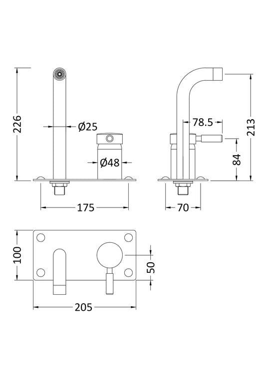 Tec Single Lever Wall Mounted Basin Bath Filler Brushed Brass