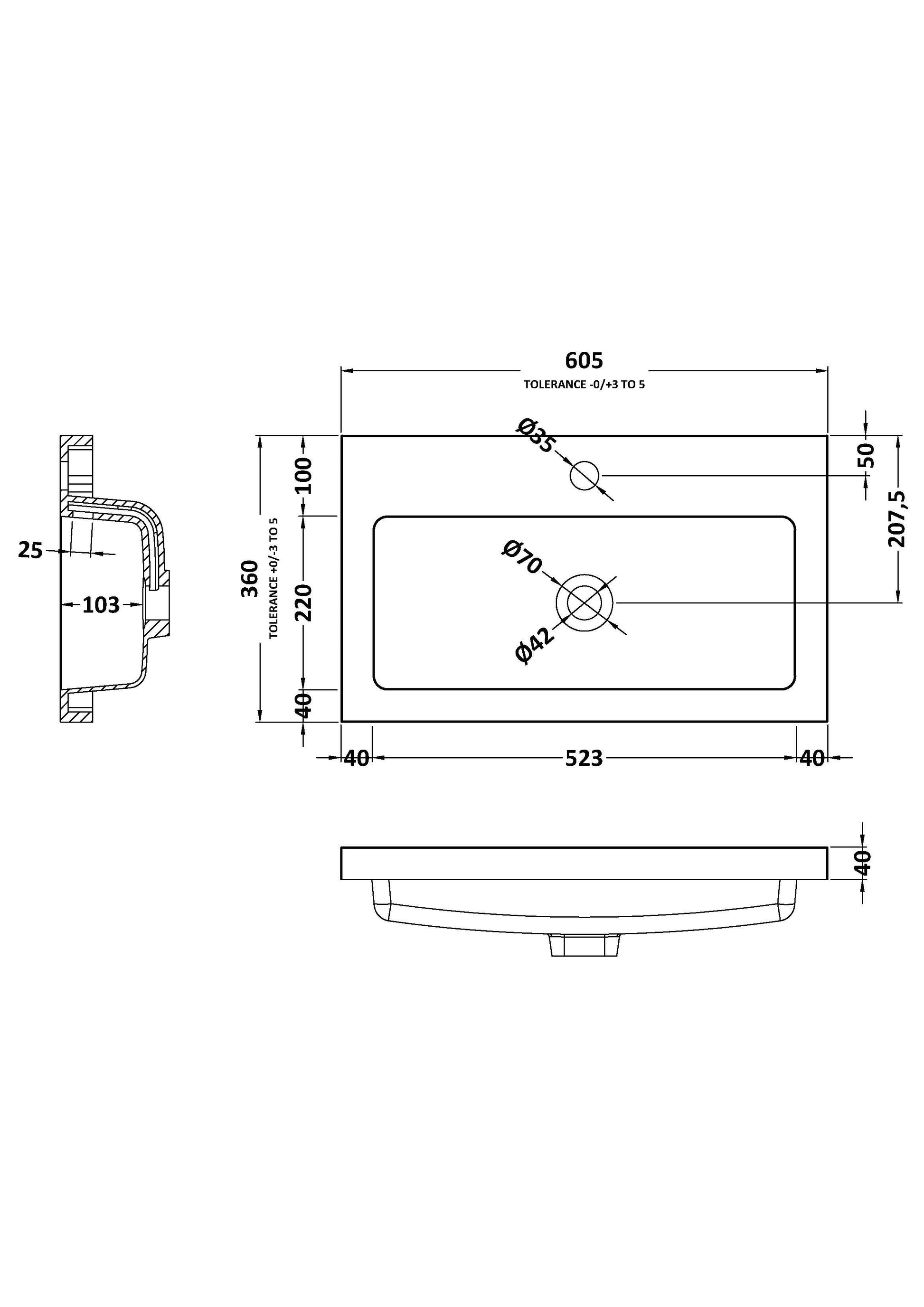 Arno Compact 600mm Polymarble Basin 1 Tap Hole