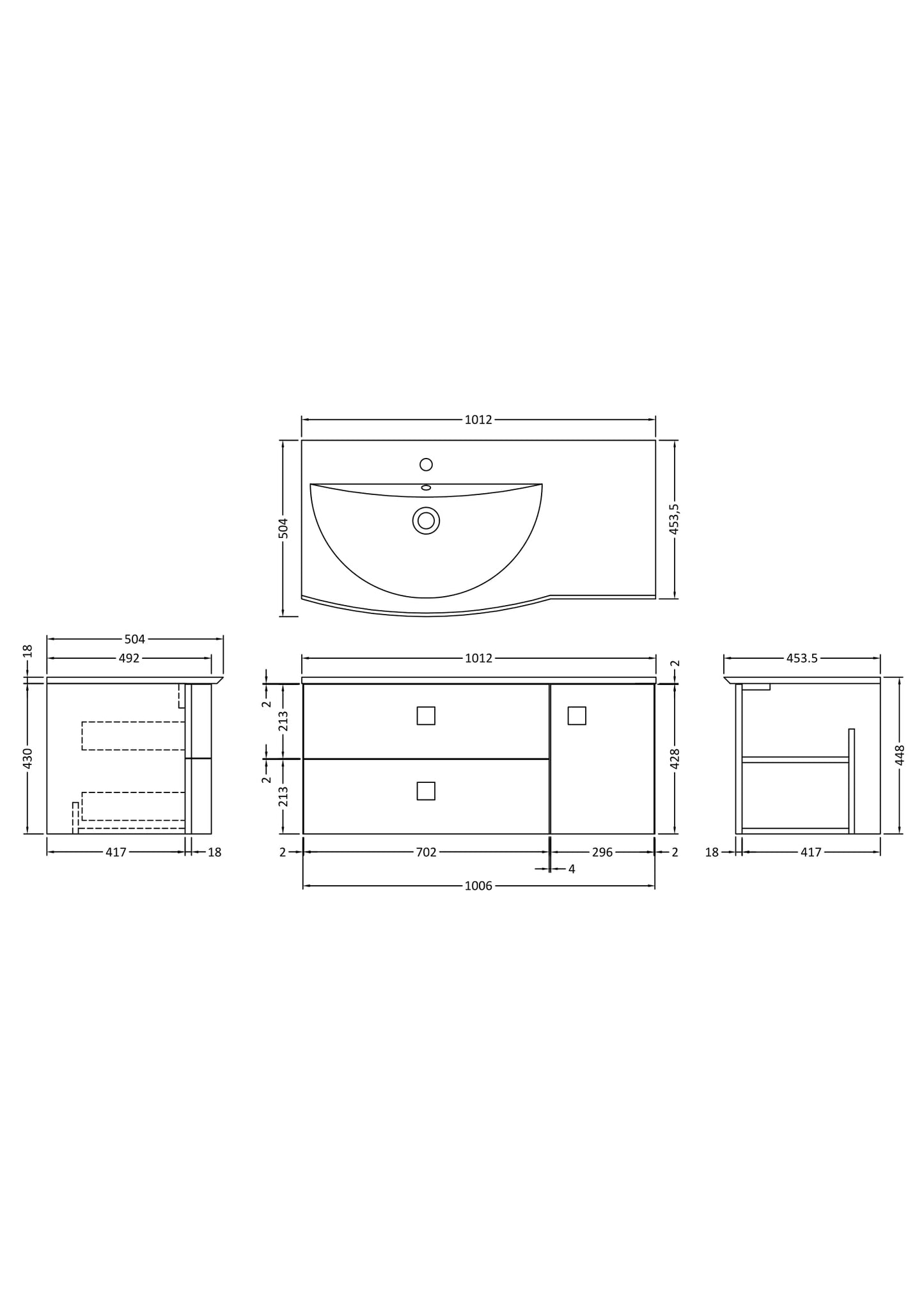 Hudson Reed Sarenna 1000mm Wall Hung Left Hand 2 Drawer 1 Door Vanity Unit With Polymarble Basin