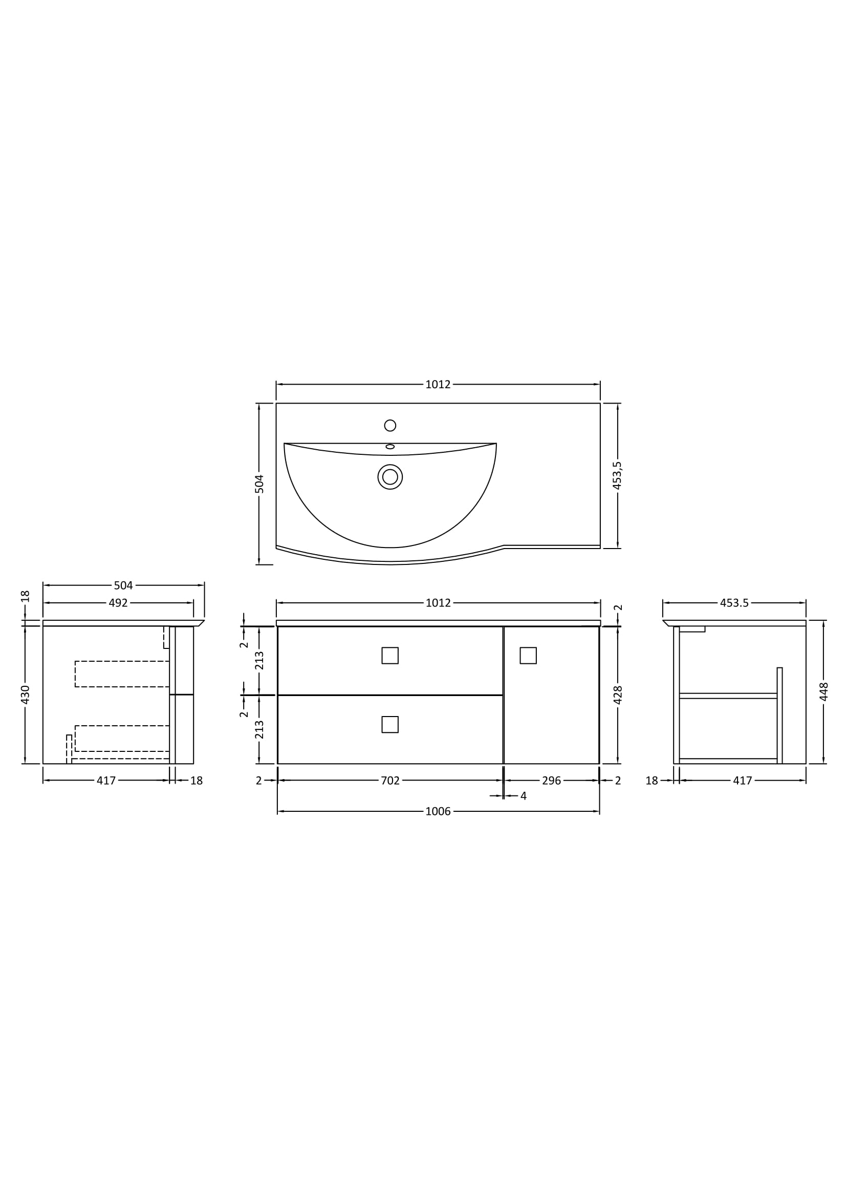 Hudson Reed Sarenna 1000mm Wall Hung Left Hand 2 Drawer 1 Door Vanity Unit With Polymarble Basin