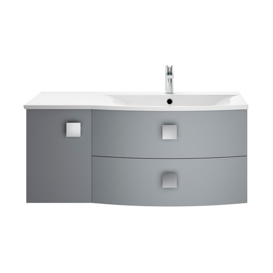 Hudson Reed Sarenna 1000mm Dove Grey Wall Hung Right Hand 2 Drawer 1 Door Vanity Unit with Polymarble Basin
