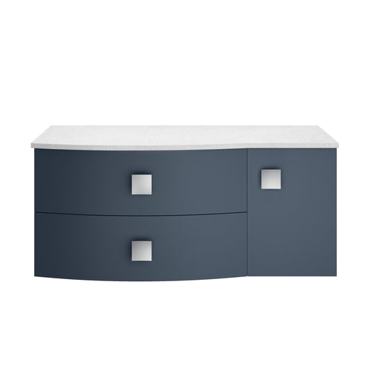 Hudson Reed Sarenna 1000mm Mineral Blue Left Hand Wall Hung Vanity Unit with White Marble Top
