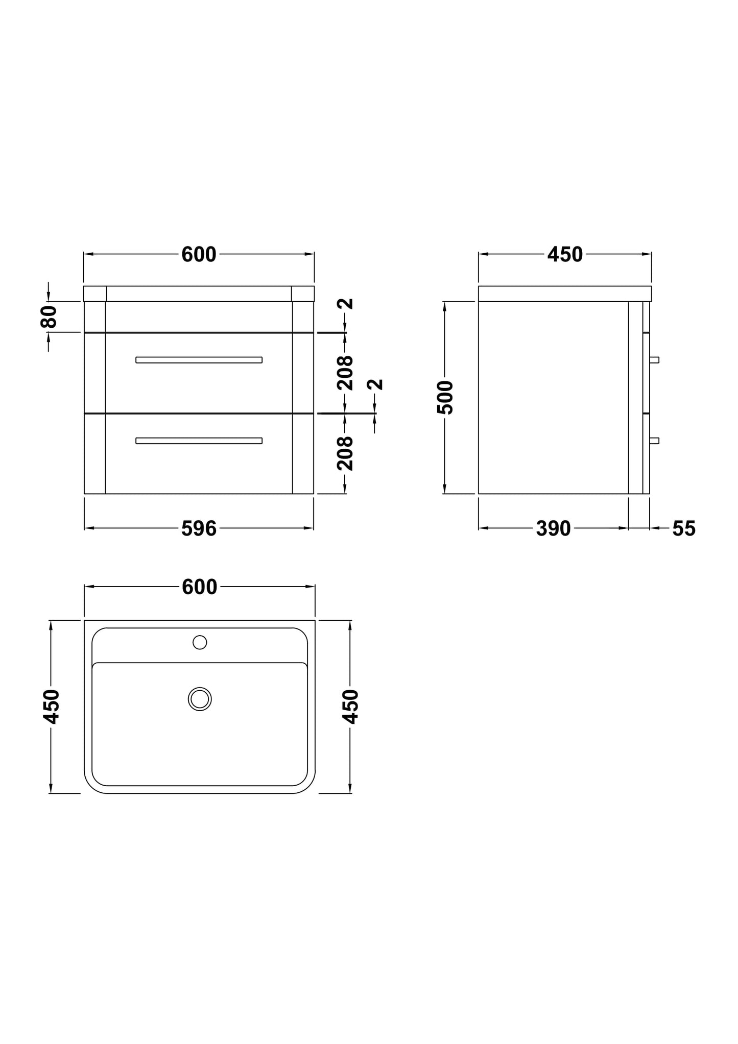Hudson Reed Solar 600mm Wall Hung Vanity Unit With Polymarble Basin