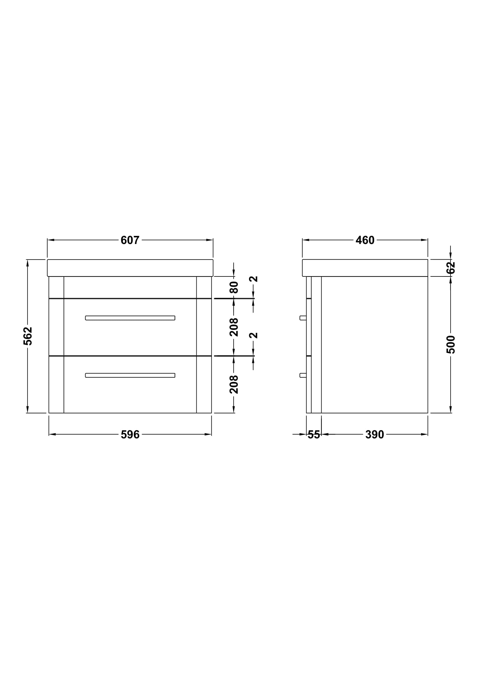 Hudson Reed Solar 600mm Wall Hung 2 Drawer Vanity Unit With Ceramic Basin