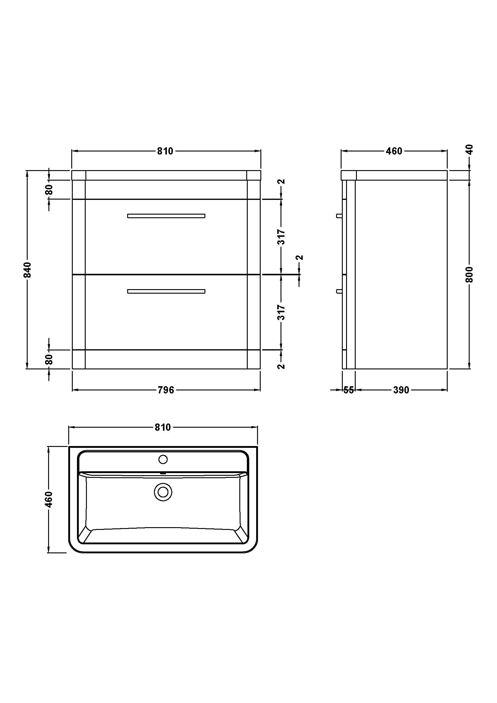 Hudson Reed Solar 800mm Cool Grey 2 Drawer Floor Standing Vanity Unit With Ceramic Basin