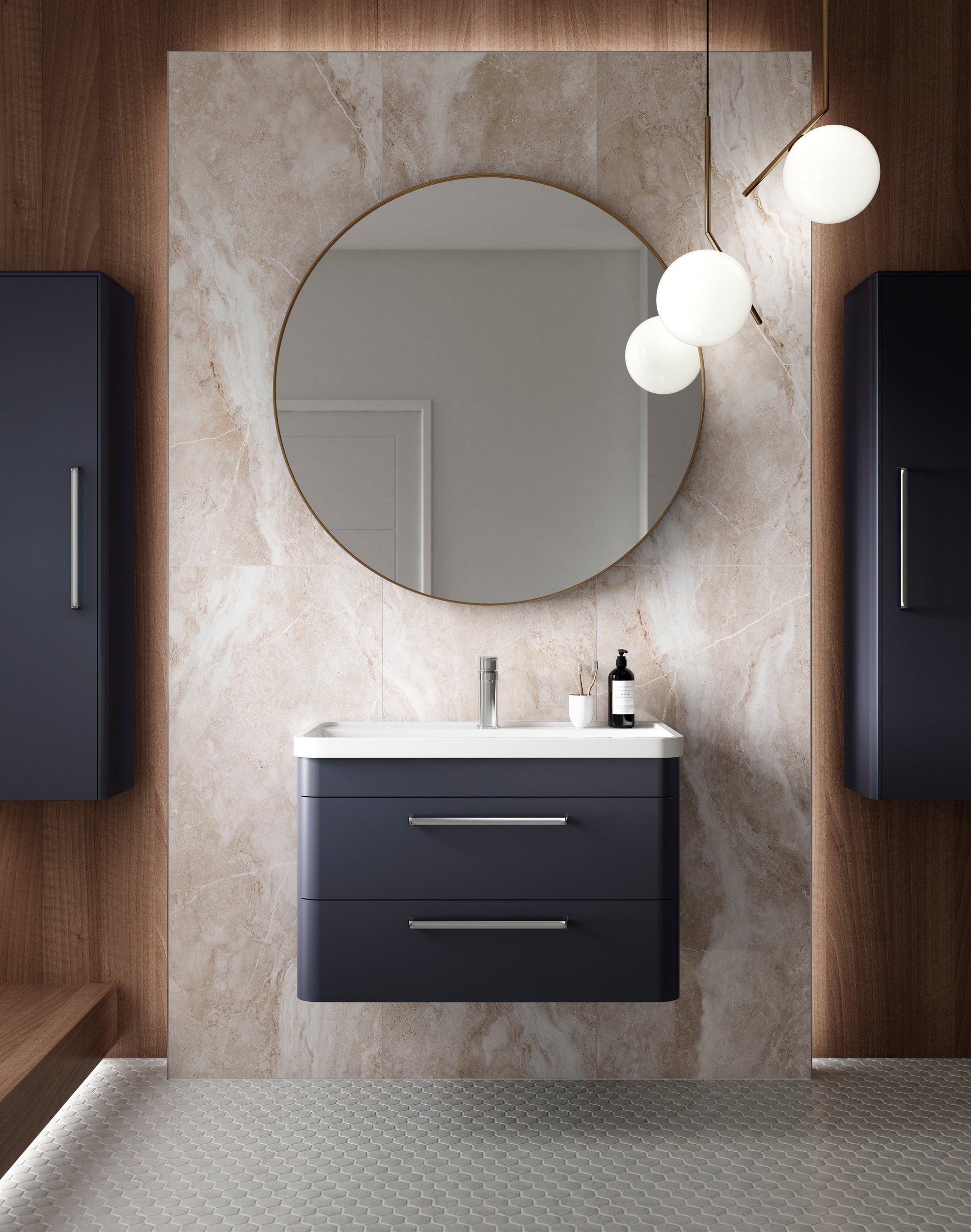 Hudson Reed Solar 600mm Indigo Blue 2 Drawer Wall Hung Vanity Unit With Polymarble Basin