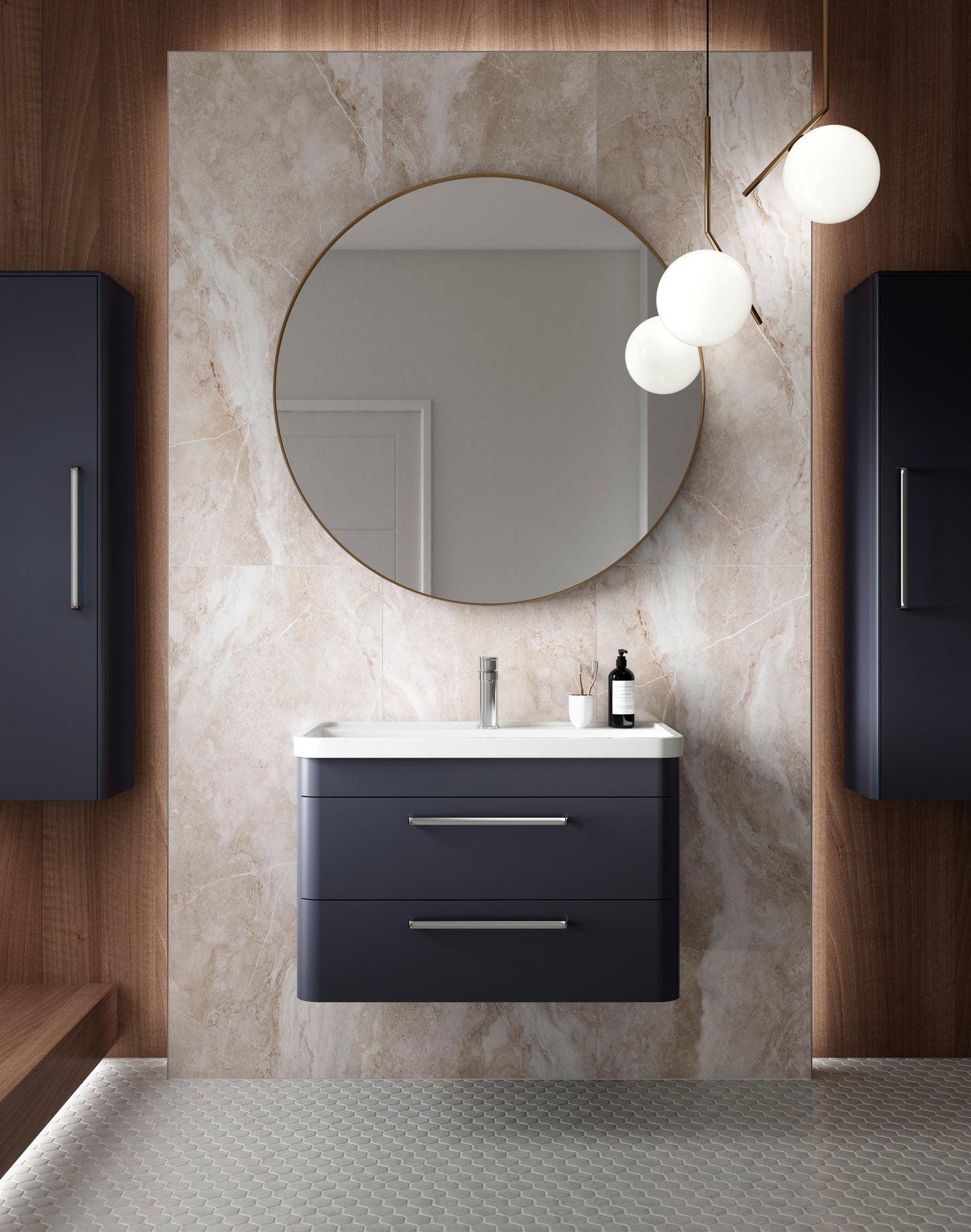 Hudson Reed Solar 800mm Indigo Blue Wall Hung Vanity Unit With Polymarble Basin