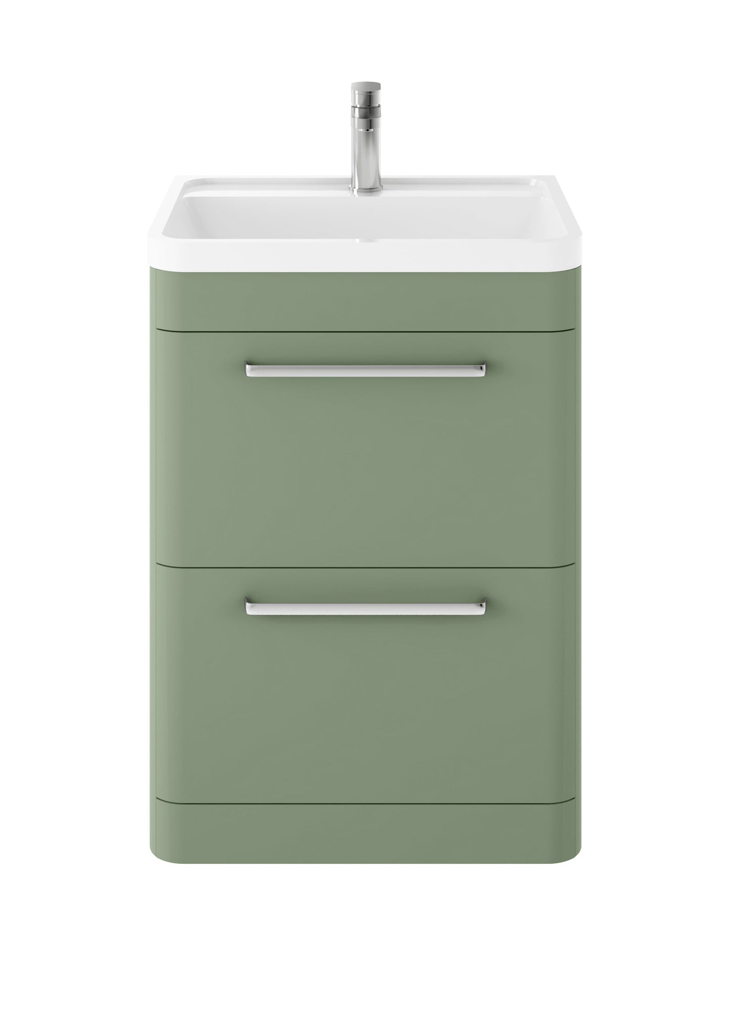 Hudson Reed Solar 600mm Fern Green Floor Standing 2-Drawer Vanity Unit With Polymarble 1 Tap Hole Basin